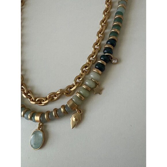 Ann Taylor LOFT Gold Tone Double Strand Adjustable Necklace Green Beads 9" - Picture 3 of 6